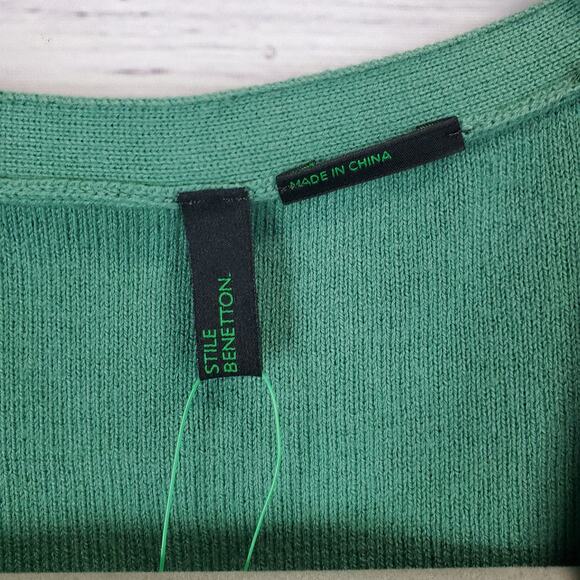 Stile Benetton Short Sleeve Top M Garden Green Scoop Flounce Peasant Sweater NWT - Picture 3 of 11